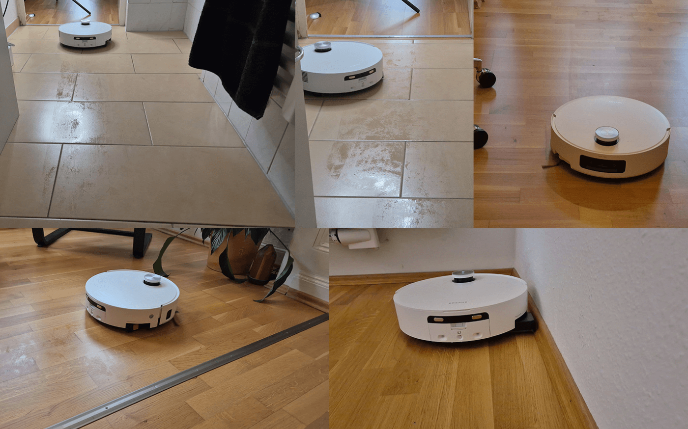 Gleichmäßige Wischspur des Dreame Aqua10 Ultra Track auf Hartboden.